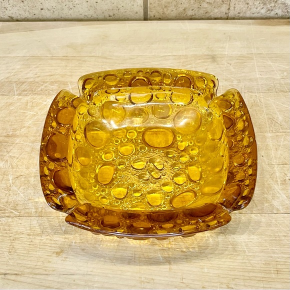 Blenko Other - Artisan MCM Blenko Amber Glass Ashtray Raised Pebbles 1960s